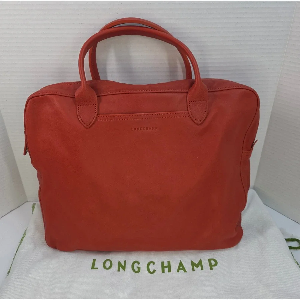 Longchamp Le Foulonné Leather Briefcase Tomette Red Document Holder 2168798A29
